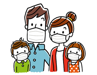 マスクをする家族のイラスト